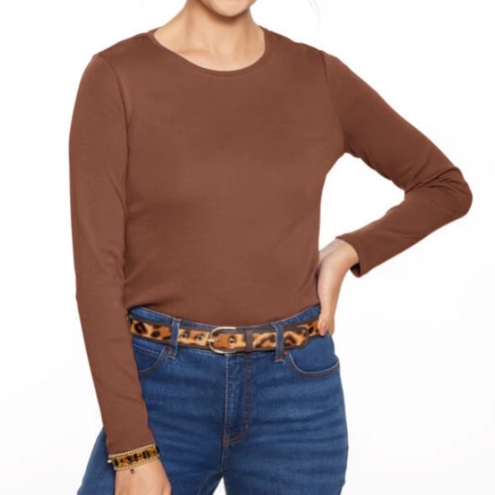 Talbots Chestnut/Tan Long Sleeve 100% Cotton Tee